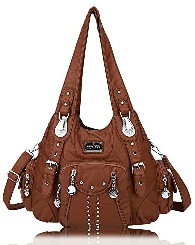 Angel Kiss - Bolso bandolera para mujer con diseño de remache desmontable, marrón, Medium