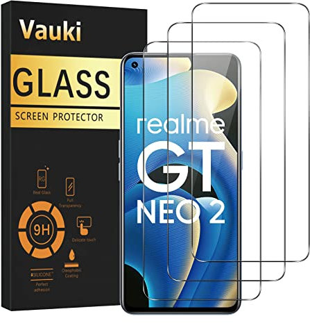 Vauki 3 Unidades Protector de Pantalla para Realme GT Neo2/GT 2/GT Neo 3T 5G Cristal Templado Full HD Ultra Resistent 9H Dureza Antihuellas Sin Burbujas Antiarañazos Transparent Vidrio 6.62