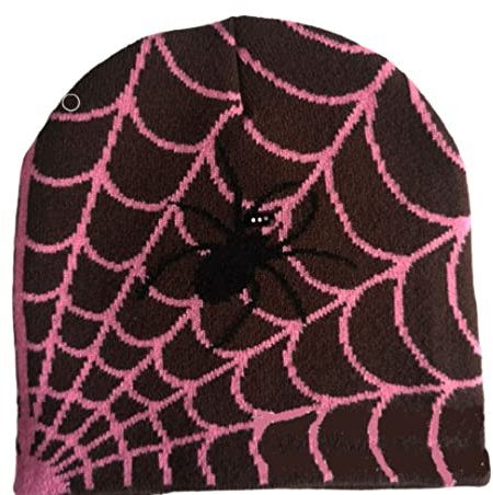 Dicusph Y2K Gothic Spinnenmuster Wolle Acryl Strickmütze Damen Beanie Winter Warm Beanies Männer Casual Skullies Outdoor, Pink, Medium