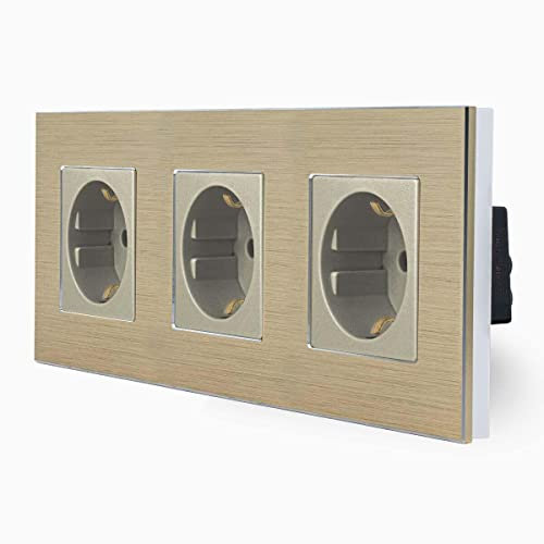 Luxus-Time 3-Fache Steckdose im dreifachen Design Aluminiumrahmen für die DE Unterputzdose Einbau Dose dreifach Schuko Stecker in gold LXBA3-13-71-13
