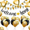 Welcome Home Ballon, Willkommen Zuhause Banner Willkommen Deko, Welcome Home Deko Willkommen Home Girlande mit 5M Wimpel Banner, Herzform Stern Pailletten Luftballons für Zuhause, Party