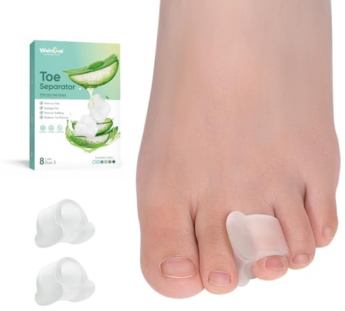 Welnove Gel-Zehenspreizer – 8er-Pack Zehenabstandshalter mit Aloe Vera für überlappende Zehen, Hammerzehen, Ballenentlastung – weicher Silikon-Zehenkorrektor für Männer und Frauen – Größe S…