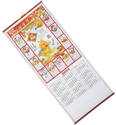 Housoutil 2024 Chinesischer Schriftrollenkalender Jahr Des Drachen Wandkalender Ganzjahreskalender Neujahrs-Hängekalender Rollenkalender Im Chinesischen Stil Für Das Frühlingsfest