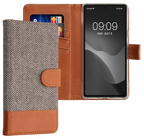 kwmobile Wallet Case kompatibel mit Google Pixel 7a - Hülle mit Ständer - Handyhülle Kartenfächer Hellgrau Braun