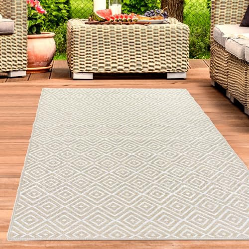 CARPETIA Outdoor Vorzelt Teppich Plastik wetterfest wasserfest pflegeleicht modern Camping Wohnmobil Rautenmuster beige 120 x 170 cm