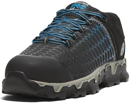 Timberland PRO Men's Powertrain Sport Alloy Safety Toe Industrial Athletic Work Shoe, Black/Blue-2024 New, 9.5