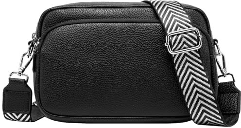 MANNUOSI Umhängetaschen Damen Crossbody Bag Damen Bauchtasche Damen PU Leder Breiter gurt Moderne Taschen Schultergurten Handtasche Geldbörsen Schwarz C