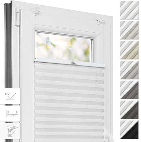 Estika Thermo Plissee ohne Bohren - 100 x 230 cm - Farbe: Weiß - Fensterrollos für innen, Plissee Verdunklung, Plissee Blickdicht, Rollos für Fenster ohne Bohren