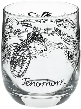 Glas mit Instrumenten und musikalischen Motiven, schwarzer Druck (Tenorhorn), 200 ml