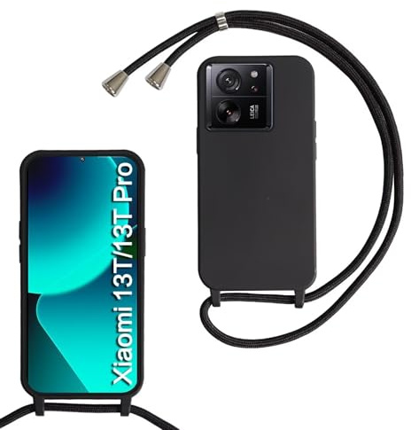 SLWYF Kompatibel mit Xiaomi 13T/Xiaomi 13T Pro/Redmi K60 Ultra Hülle, Handykette Hülle Silikon Seil Necklace Handyhülle mit Kordel Tasche TPU Bumper Schutzhülle für Xiaomi 13T/Xiaomi 13T Pro- Schwarz