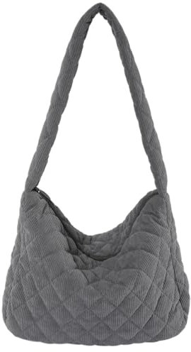 Makukke Cord Umhängetasche Damen Groß Shopper Tasche Schultertaschen Crossbody Bag für Arbeit Büro Reisen Einkaufen Schule,Grau Tasche