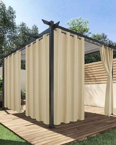 HolidayIdeas Outdoor-Vorhänge für Terrasse, wasserdicht, 2 Stück, 213 x 244 cm, cremefarben