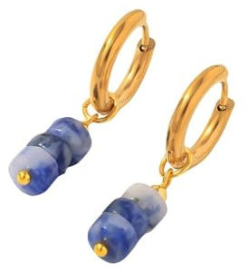 CuLtP Natürlicher Blauer Achat Mit 3 Flachen Perlen, Baumelnde Creolen, Handgefertigte Edelstein Chakra Kristall Ohrringe, Huggie Ohrringe, Schmuckgeschenk Für Frauen Und Mädchen