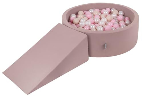 KiddyMoon Area di Gioco in Schiuma con Tondo Piscina di Palline (100 Palline) per Bambini, Erica: Beige Pastello/Rosa Chiaro/Perla