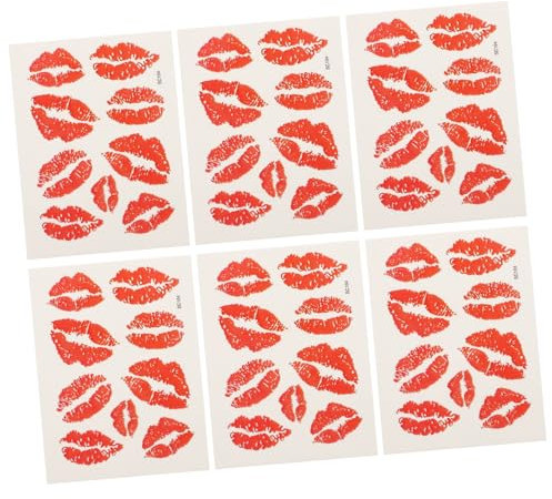 Rote Lippen Tattoos Aufkleber 6 StüCke Wasserdichte TemporäRe KöRperdekoration FüR Gesicht Arme Und Beine