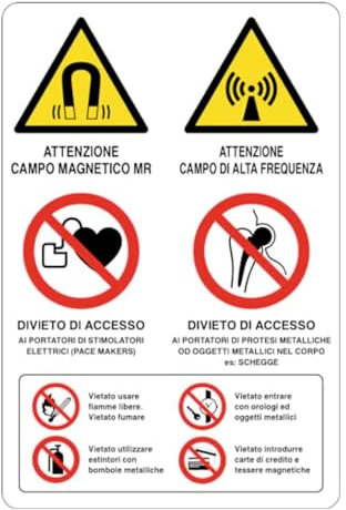 GLOBAL CARTELLO SEGNALETICO MULTI - ATTENZIONE CAMPO MAGNETICO VARI SIMBOLI - Adesivo Extra Resistente, Pannello in Forex, Pannello In Alluminio (Adesivo, 20x31 cm)