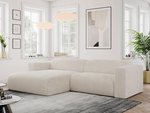 MKS MEBLE Ecksofa Cord L-Form, Moderne Wohnlandschaft, Sofagarnitur, Couchgarnitur, Polsterecke - Pasadena - Beige - Links