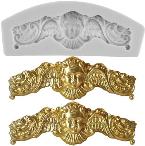 MINFEIDMS Moules En Silicone Baroques Fioritures Défilement Dentelle Fondant Moule Relief Ange Moule Filigrane Moule 3D Sculpté Pour La Décoration De Gâteaux Cupcakes Chocolat Pâte De Gomme Bonbons