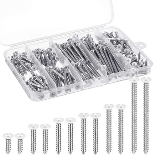 Lot de 150 vis blanches à tête blanche #6 pour trous de 2,8 mm-3 mm, kit de vis à bois de 5,1 cm, 3,8 cm, 3,8 cm, 1,27 cm, kit de vis à bois pour volets, étagères, plaques murales, Shiplap, plaques