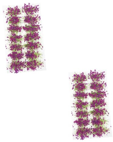 SEWACC 2 Kisten Grasschuppen Miniatursachen Sandtisch-Blütenhaufen Miniatur-Büschel Grünzeug Anlage künstliche Pflanzen Baumodell Büsche siamesische Blumensträucher Kunststoffharz Violett