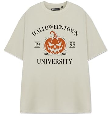 Halloween Town Vanilla Underground Womens Beige Graphic Tee | Short-Sleeved T-Shirt for Women | Spooky Town Theme | Autumn Fashion Top | Halloween Merchandise | Unique Gift Idea for Her