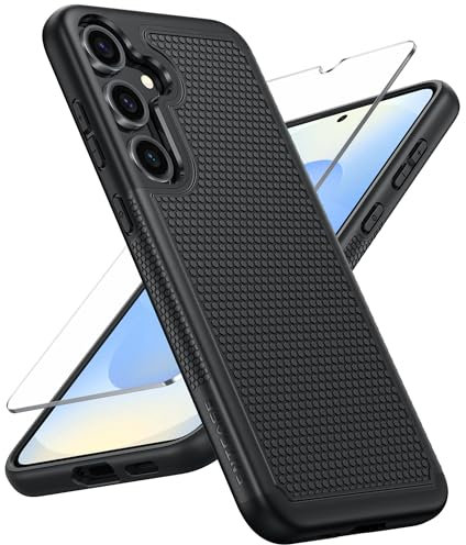 FNTCASE for Samsung Galaxy S25 Case: for Samsung S24 Case Dual Layer Heavy Duty Cell Phone Protective Cover Shockproof Rugged with Non-Slip Textured - Military Drop Protection Bumper Tough - (Black)