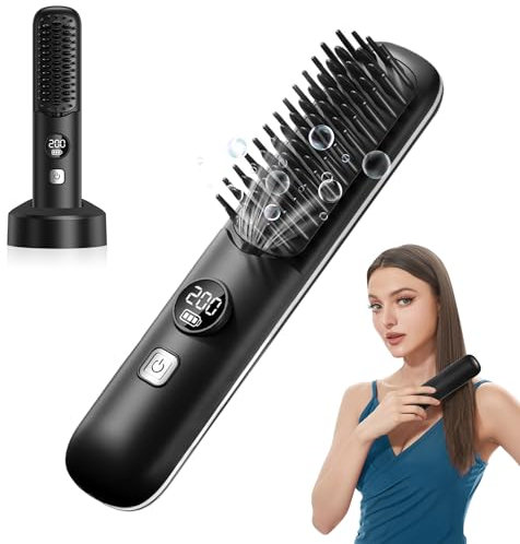 worahroe Glättbürste Kabellose Glätteisen Verbrühungsschutz Tragbare Glättungsbürste Negative Ionen Glättungskamm Professioneller Haarglätter Bürste zum Glätten, 5 Wärmestufen Keramikerwärmung