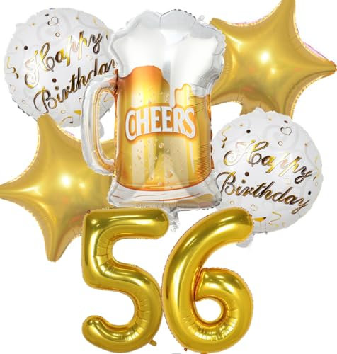 Luftballon 56. Geburtstag Mann Frau, 56 Geburtstag Deko Gold, Geburtstagsdeko 56 jahre Frauen, Ballon Bierflasche Deko zum Geburtstag Mann, Helium Ballons Bier Deko 56. Geburtstag Frau Männer