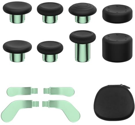 KD.FLY 13 in 1 Metal Thumbstick Kit for Xbox One Elite Series 2, Xbox Elite Controller Replacement Parts, Gaming Accessory with 6 Metal Swap Joysticks, 2 D-pads, 4 Paddles with Storage Bag,Black&Green