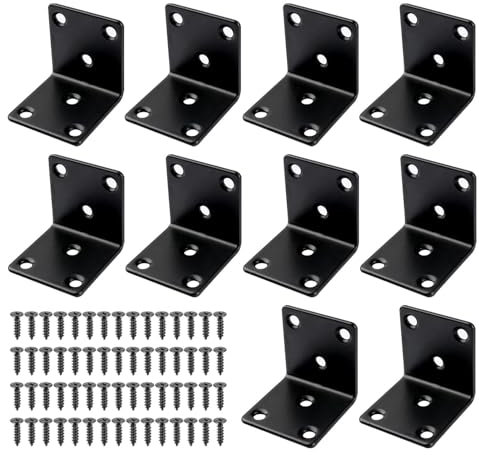 10 morsetti angolari angolari a 90 gradi, 40 x 40 x 40 mm, angolo del foro per legno, angolo di montaggio per carichi pesanti, angolo di montaggio in ferro, angolo di montaggio – nero