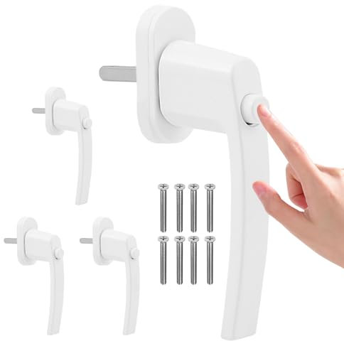 4 Fensterverriegelung mit Knopf,Fenstergriff Kindersicherung, Fenstergriff mit Druckknopf für Zusätzliche Sicherheit. Aluminium Weisse Terrassentür Griff mit 35mm langem