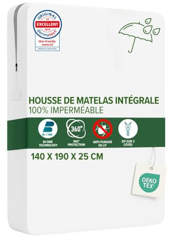 Dreamway Matratzenbezug Komplettschutz 140x190 cm - Anti-Bettwanzen | Mit Reißverschluss für Allergiker - Wasserdicht und Atmungsaktiv gegen Milben - Bi-Ome und Oeko-Tex