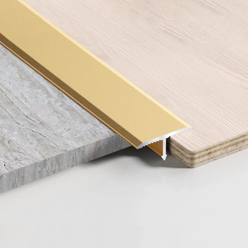 Lot de 3 Seuil de Porte Barre - Profilé de Transition en T en aluminium - 900 x 20 mm - pour seuils de porte et sols de raccordement pour carreaux de sol stratifié - Doré