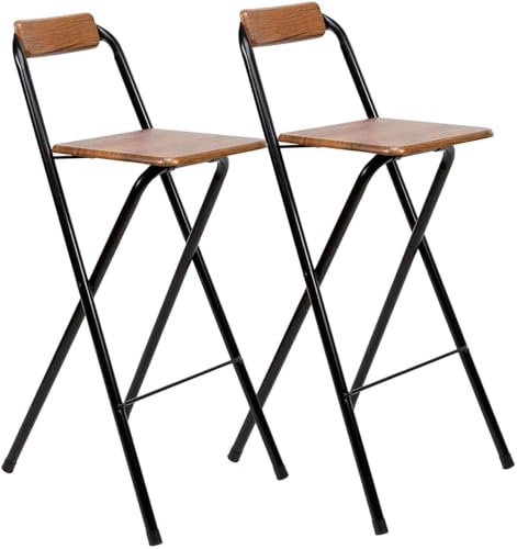 Taburete Plegable para Cocina, Salón, Comedor y Restaurante. Silla Alta de Metal Estable, Resistente y Cómoda con Respaldo y Reposapiés. (2, Nogal)
