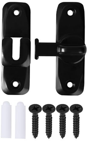 Gosknor Cerradura Abatible Negra para Puerta Granero, Pestillo Abatible de 90/180 Grados con Tornillos Barra de Puerta Cerradura Izquierda y Derecha para Armarios Baños Ventanas Graneros y Garajes