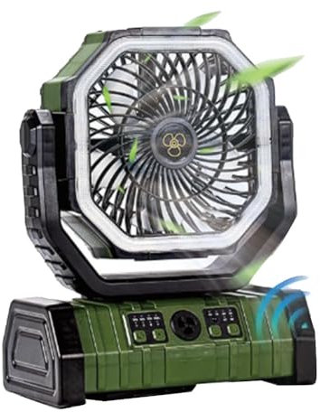 Fivetwofive 20000mAh Battery Fan Rechargeable with Hook&Bright LED Light Remote Control Timer Auto Oscillation Cordless Fan Green