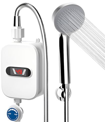 Pequeño Calentador De Agua Eléctrico Instantáneo Ducha Con Grifo 220v, 3500W Calentador De Agua Termostático Con Pantalla Digital Para Baño, Cocina, Lavadero, Enchufe De La UE, Calentamiento Rápido