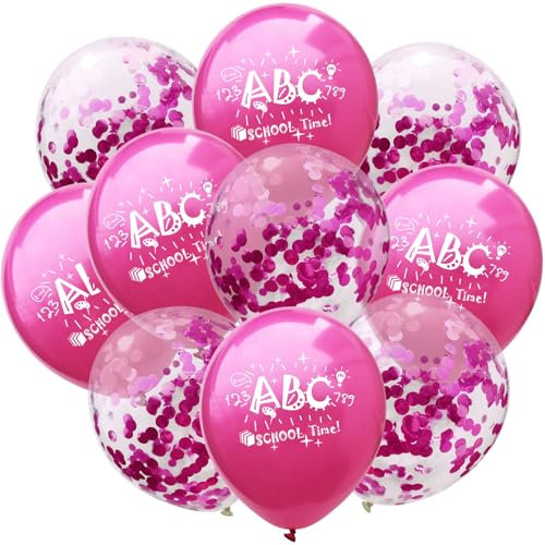 Schulanfang Luftballons Set, Einschulung Mädchen Junge Einschulung Deko, 10 Stück, 30cm, ABC Schulanfang Luftballons, Lila und Konfetti Design. Einschulung Deko, Deko Einschulung
