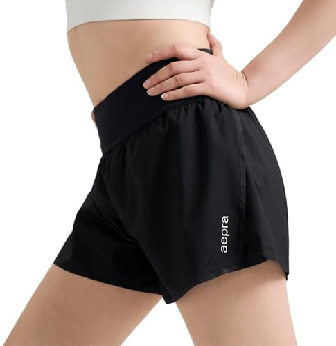 aepra Kurze Hose Damen 2-in-1 – 3-Inch Laufshorts mit Kompression, hohem Bund & Taschen – Für Training, Laufen, Sport & Alltag