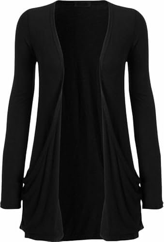 FASHION STOP Ladies Casual Long Sleeve Open Front Cardigans Lightweight Solid Color Women’s top Stylish Comfortable Versatile Ladies Long Sleeve Pocket Cardigan Sizes 8-26 Black