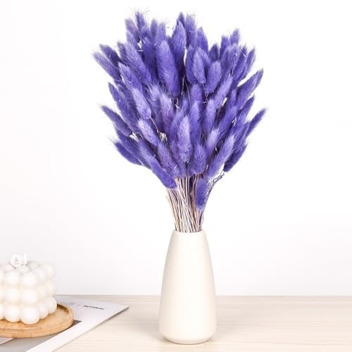 Pampasgrasdekoration 120 Stück Trockenblumen Klein Pampasgras 30cm Hasenschwanz Trocken Blumen für Vase Hoteldekoration Deko Lila