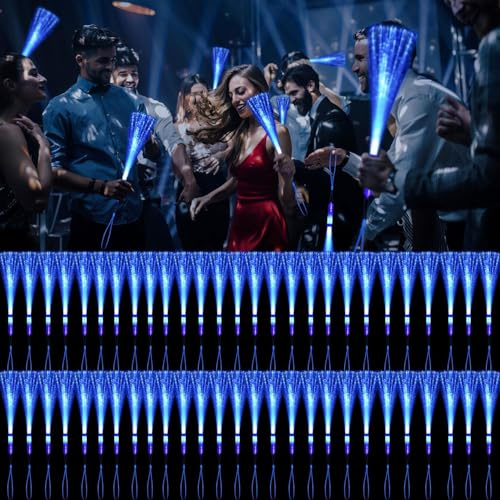 YOFOBU Glasfaserstäbe, LED-Lichtstäbe mit 3 blinkenden Modellen, leuchtet im Dunkeln, für Hochzeit, 4. Juli, Geburtstag, Halloween, Weihnachten, Konzert, Club, Partygeschenke (Blau, 90)