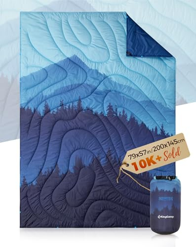 KingCamp Campingdecke, ultraleichte warme kompakte Reisedecke, Ferne Berge | Wasserabweisende multifunktionale mit Druckknopf & kleinem Packmaß für Camping, Reisen, Wandern, Büro und Outdoor, 200×145cm