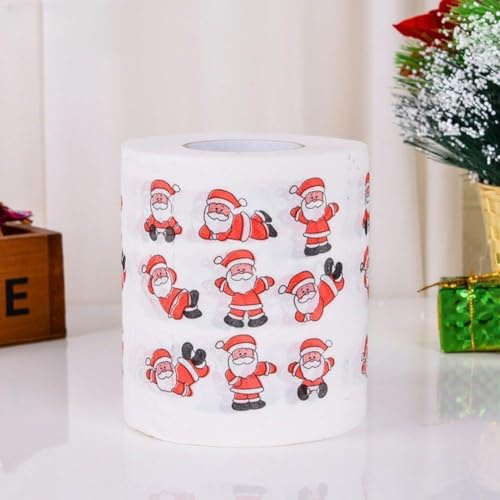 Christmas Santa Pattern Toilet Paper Roll Festive Holiday Bathroom Decor Novelty Xmas Supplies for Home Restaurant Cafe Funny Printed Tissue Paper Christmas Decoration(B)