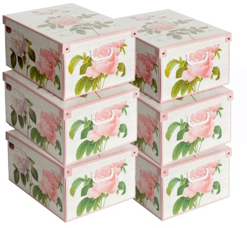 Lavatelli 6er Set Aufbewahrungsboxen mit Deckel Rosen 39x50x24 cm | Stabiler Karton mit Deckel und Tragegriffen, Aufbau in Sekunden, faltbar und stapelbar - hergestellt in Italien