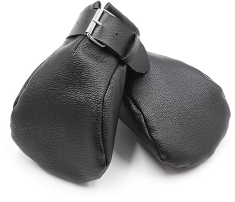 YAXZA Leder Fausthandschuhe Handschuhe Handfessel mit Schlössern und D-Ringen Fäustling Haustier Rollenspiel Sklave Fessel Erotik SM Bondage Sexspielzeug für Frauen und Männer