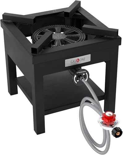 GasOne B-5350A Propane Burner Cooker, Heavy-Duty Outdoor Gas Stove with Steel-Braided Regulator Hose for Turkey Frying & Outdoor Cooking