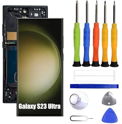 VUXYIT Compatible avec Samsung Galaxy S23 Ultra Écran tactile Convertisseur numérique LCD Écran de rechange [avec cadre] Kit de réparation inclus