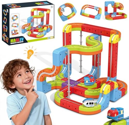 YESHIN Clickrail Electric Train Set, DIY Eisenbahn Elektrisch Cube Track | Zugstrecken-Set mit Schwerkraft Defying 3D-Layouts, Motorisiertes Zug & Magisches Schienen WüRfel, für Kinder ab 3 Jahren