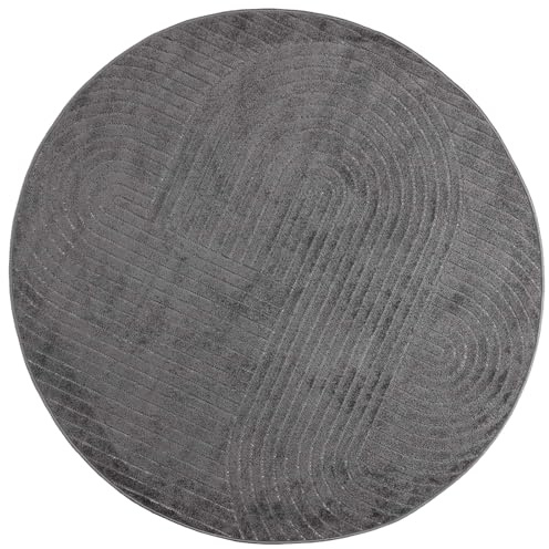 vidaXL Bereichsteppiche Rund HUARTE Anthrazit Ø 120 cm Polyester, Moderner, langlebiger Teppich mit rutschfestem Design für Wohnzimmer, Schlafzimmer oder Büro, Polyestertexturiert, Huarte-Serie